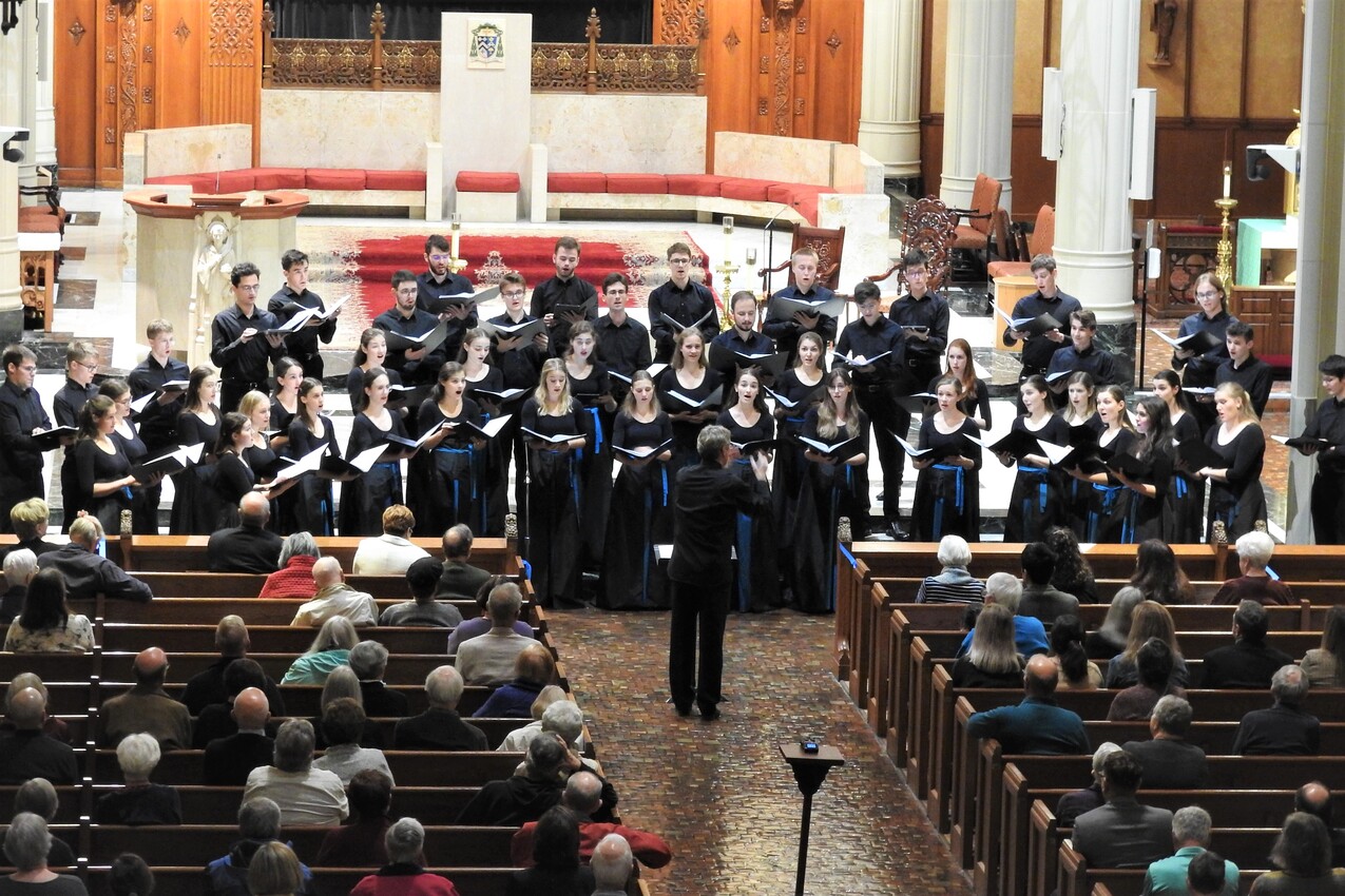 Slovenian Megaron Chamber Choir performs in concert at cathedral
