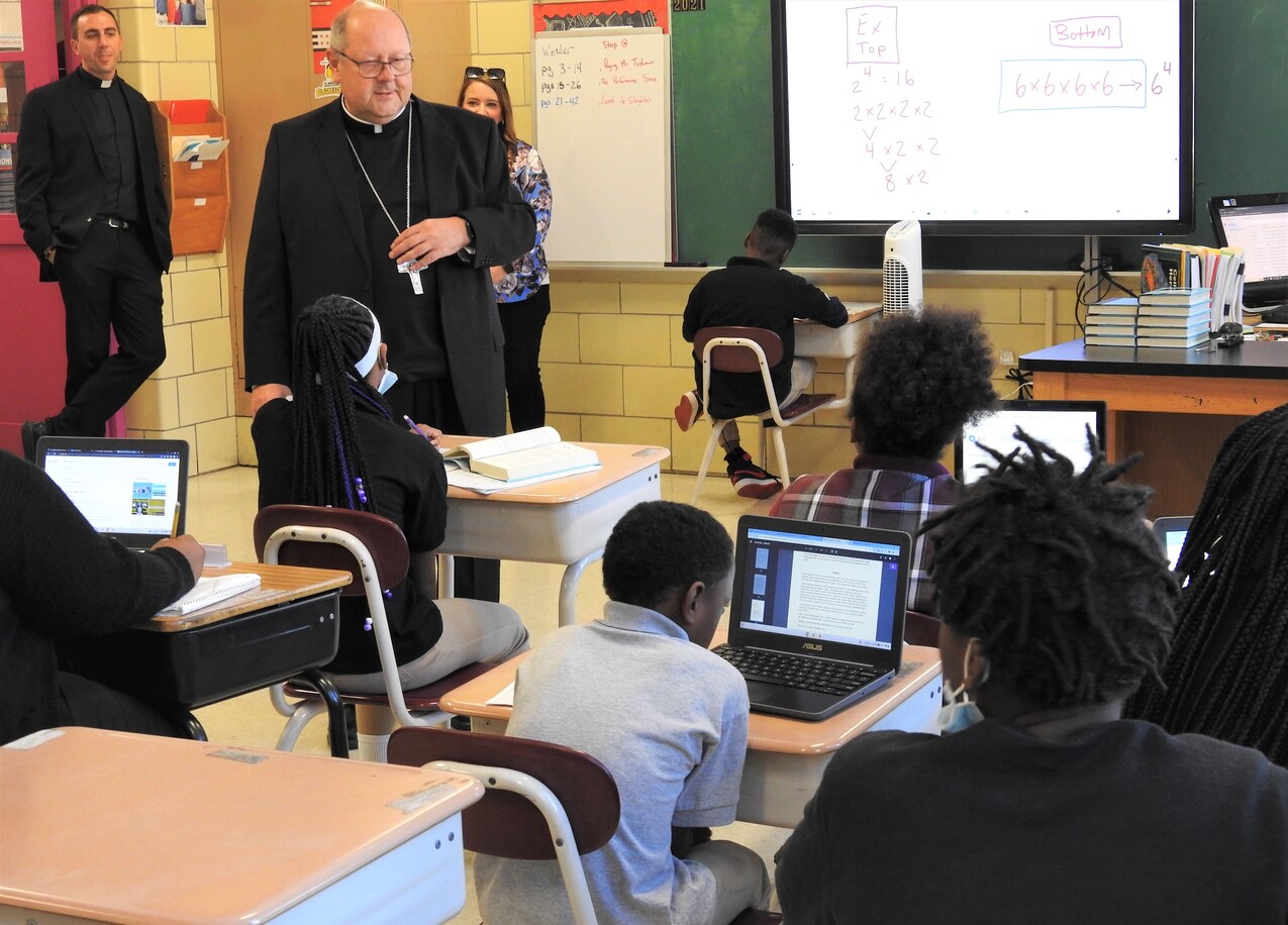 Bishop Malesic pays a visit to St. Adalbert School in Cleveland