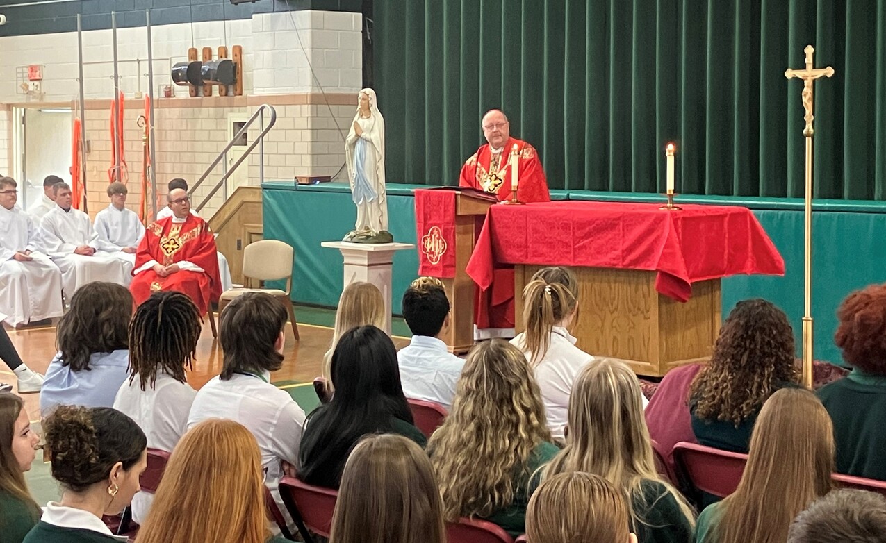 Holy Name High School welcomes Bishop Malesic to campus 