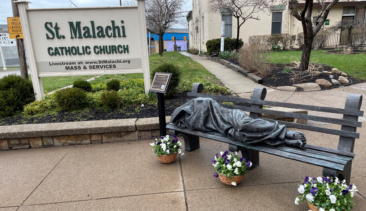 Homeless Jesus sculpture blessed at St. Malachi Parish, its permanent home 