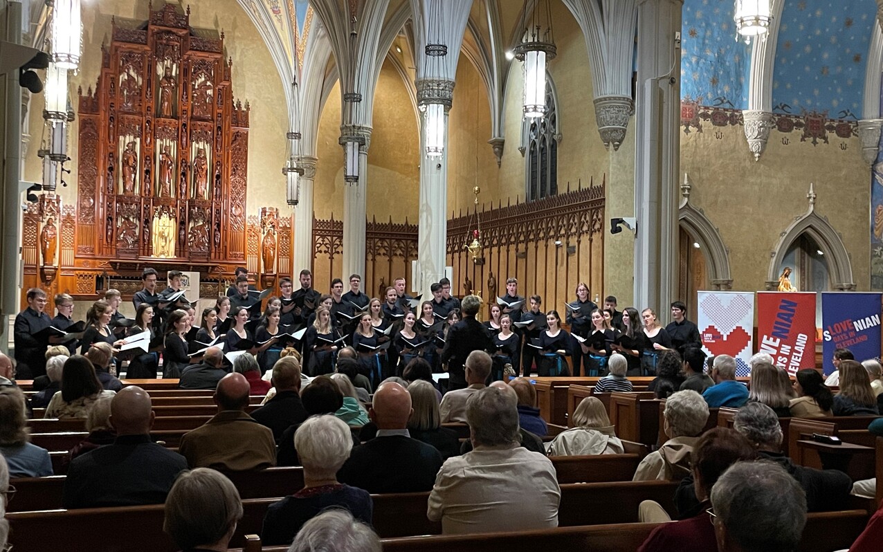 Slovenian Megaron Chamber Choir performs in concert at cathedral